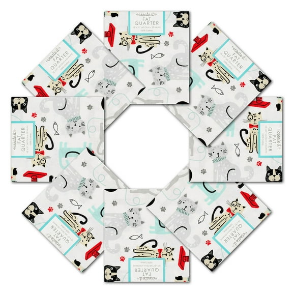 Create It 18"x21" Cotton Cats Precut Sewing & Craft Fabric, White 10 Pieces