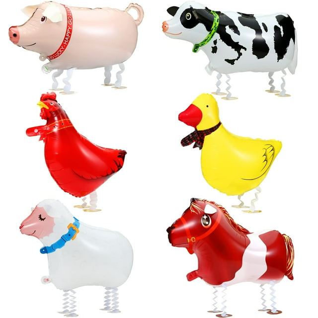Globos inflables con forma de animal de granja Kesote, paquete de 6, para niños