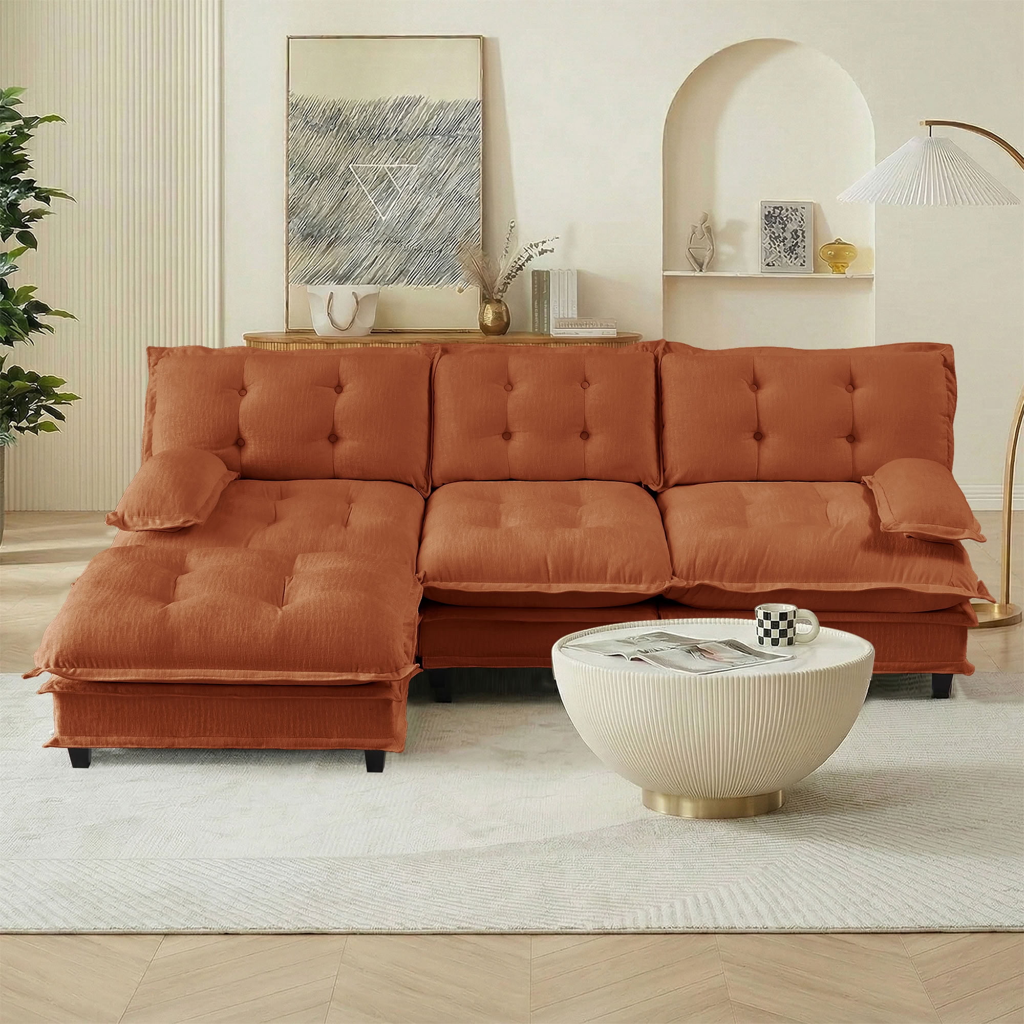 MAYEERTY 107 Inch Cloud Modular Sectional Sofa, L-Shaped 3-Seater Chenille Couch, Solid Wood & Metal Frame for Home Living Room