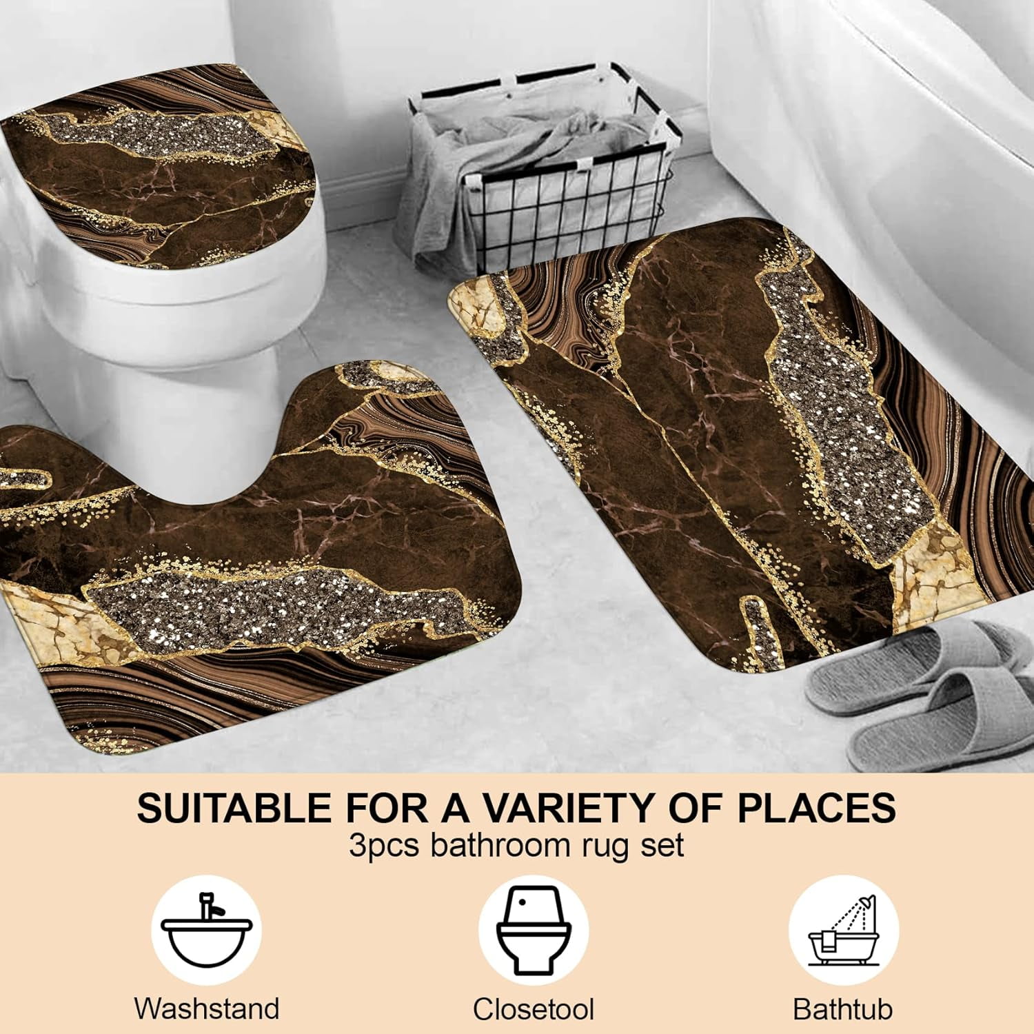 4PCS Marble Shower Curtain Sets, Modern Bathroom Sets With Toilet Lid Rug, Contour and Bath Mat, Luxury Bathroom Decor with 12 Hooks