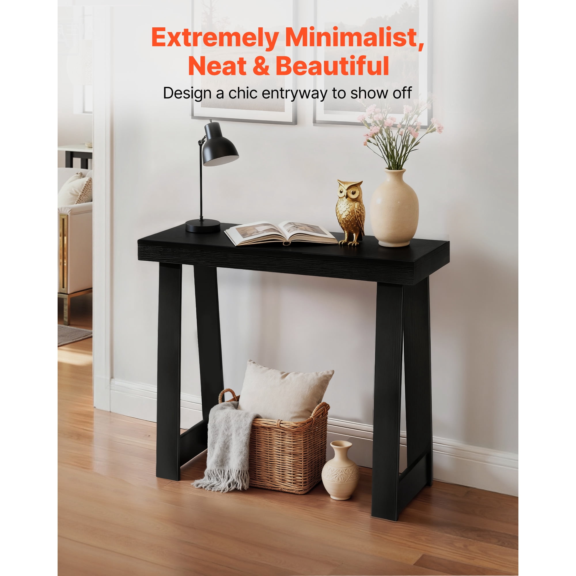 KFFKFF 36-inch Console Table, Modern Wooden Desk for Behind the Couch, Rectangular Entryway Table, Slim Sofa Table for Hallway, Bedroom, Living Room, or Foyer, Simple Assembly, Black
