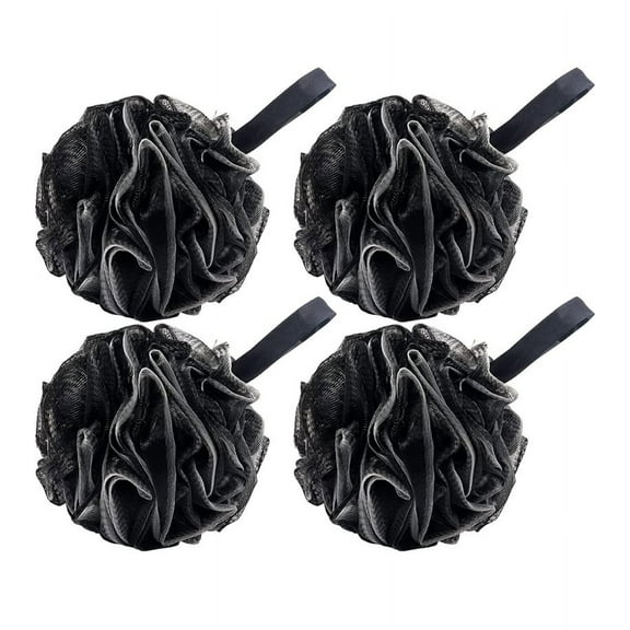 Bath Loofah Sponge, 4 Pack Black 60g Large Shower Mesh Ball Soft Pouf Body Scrubber, Exfoliate, Cleanse, Soothe Skin