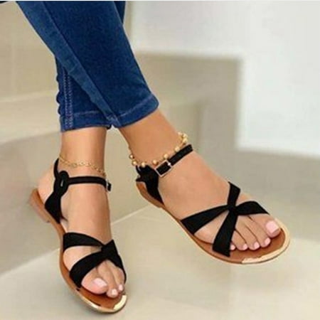 

VKEKIEO Round Toe Wedge Sandals For Women Flat Heel Platform Black