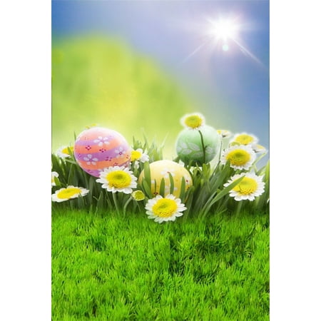 Sunbeam Girl MOHome Polyster 5x7ft Easter Eggs Photography Studio Background Spring Meadow Backdrops Sunbeam Fresh Grassland Baby Child Kid Newborn Girl Artistic Portrait Garden Photoshoot Props Video Drape ()