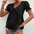 thumbnail image 4 of Camiseta informal para mujer, cuello en V sólido, bonita manga farol, jersey de manga corta, blusa, Tops Fridja  hjk6129, 4 of 6