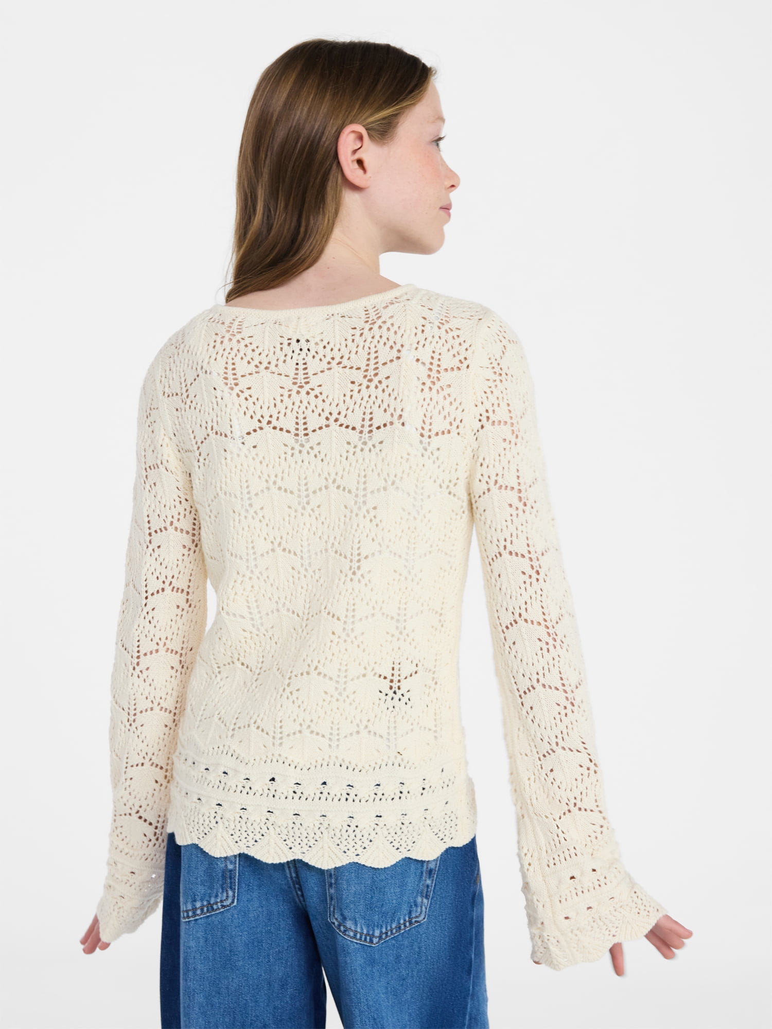 Weekend Academy Girls Crochet Top with Long Sleeves, Sizes 4-18
