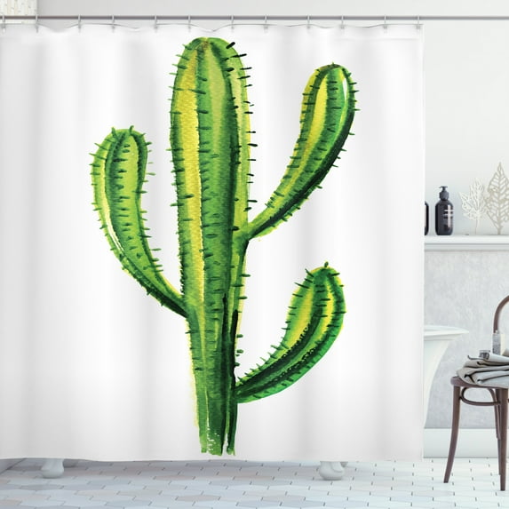 Ambesonne Desert Shower Curtain, Mexican Cartoon Cactus, 69"Wx75"L, Green