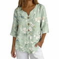 thumbnail image 2 of Warop Women's 3/4 Sleeve Tops Fashionable Printed V-Neck Blouse Loose Fit Pullover T Shirts with Decorative Buttons, 2 of 5