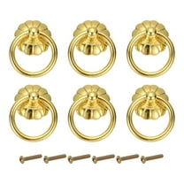 Uxcell 6Pack Drawer Ring Pulls, 1.65" Zinc Alloy Hole Ring Cabinet Knobs with Screws for Cupboard Cabinet Drawer Dresser Closet Door, Gold