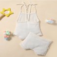 thumbnail image 3 of Infant Baby Girl Summer Clothes Outfits Boho Knit Crochet Spaghetti Straps Bodysuit+Drawstring Short Pants Set Brown 9-12 Months, 3 of 7