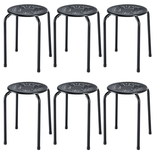 Juego de 6 taburetes apilables Costway de metal con Respaldo en Forma de Margarita Color negro