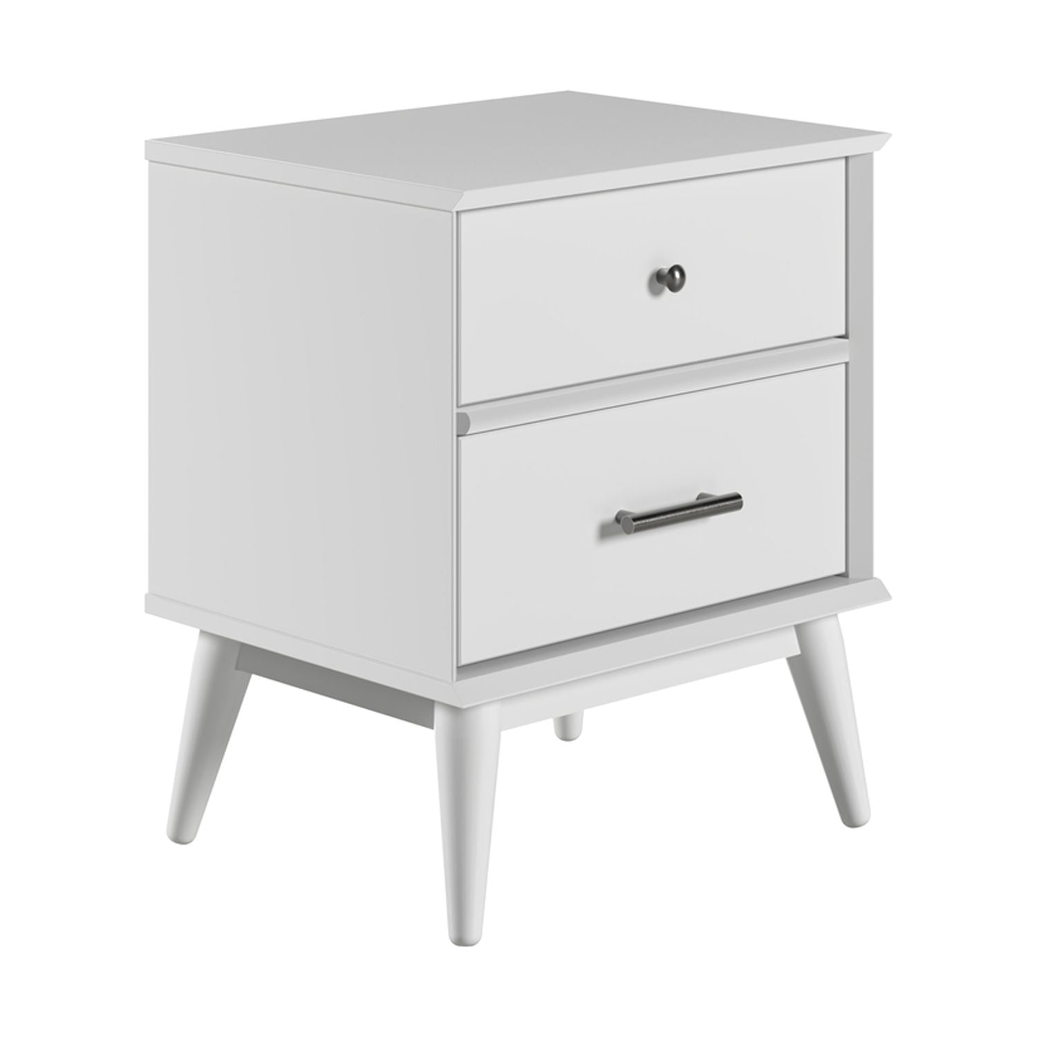 Camaflexi Mid Century 2 Drawer Night Stand Solid Wood, White