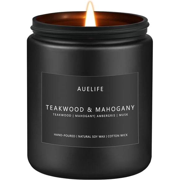 Teakwood & Mahogany Candle | Candles for Men, Candle Gifts for Men - Masculine Candle - Soy Candle for Home Scented - Scented Candle for Home, Aromatherapy Candle for Bedroom - 7oz Black Jar Candles