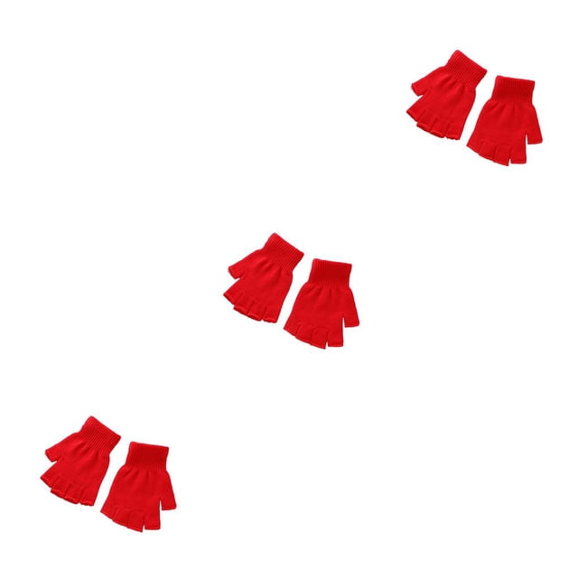 Wisewang 1 Paire Gants Tricotés Demi-Doigt Unisexe Mitaines Sans Doigts Portables Extérieur Moto Route Cyclisme Vélo Chauds Rouges 3 Ensembles