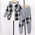thumbnail image 3 of ASFGIMUJ Kids Boys Flannel Plaid 2Pcs Outfits Button Down Hooded Shirt Tops Pants Set Hoodie Sweatsuit for Spring Outfits Toddler Boys Valentine's Day Gift, 3 of 5