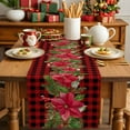 thumbnail image 4 of Christmas Poinsettia Cotton Linen Table Runner for Dining Kitchen, Red Plaid Xmas Botanical Pine Cones Wedding Outdoor Party Tablerunners Decoration, Dresser Scarf Coffee Tablecloth Runners 13"x48", 4 of 9