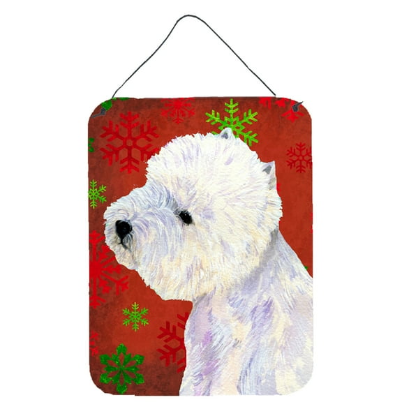 Carolines Treasures LH9315DS1216 Westie Red and Green Snowflakes Holiday Christmas Wall or Door Hanging Prints 12WX16H