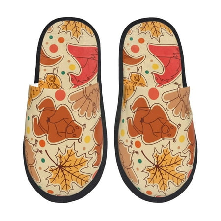 Balery Autumn Animal Maple Leaves Slient Indoor Furry Fleece Comfort House Shoes Soft Non-Slip Home Shoes Cotton slippers House Slippers-- Medium