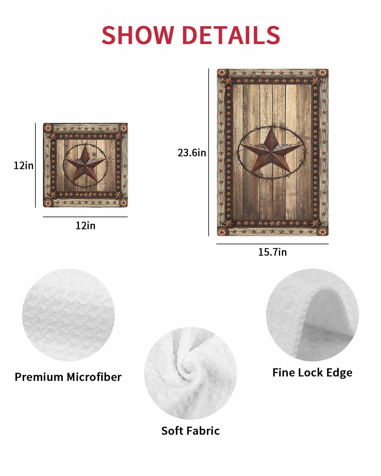 Western Farmhouse Kitchen Dish Towels for Drying Dishes Set of 2, Rustic Country Texas Star Retro Waffle Weave Microfiber Terry Hand Tea Bathroom Towels Quick Dry & Absorbent Towel 15.7x23.6