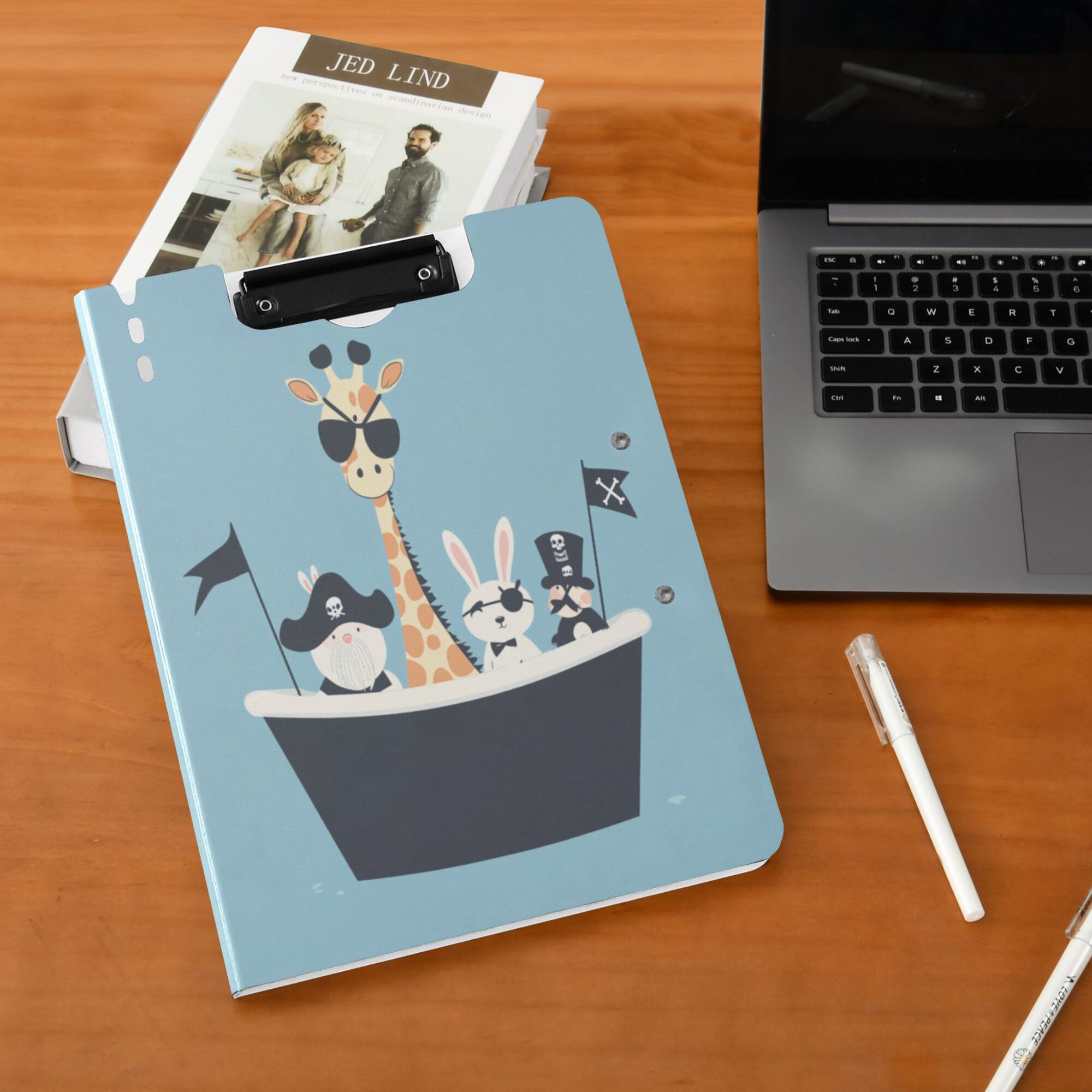 FORMRS A4 Clipboard Folder with Pen Holder Horizontal Foldable School Office Binder, Pirate Animals
