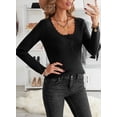 thumbnail image 3 of Asyoly Women Lace Patchwork Sweaters Scoop Neck Long Sleeve Solid Color Button Knitted Pullover Slim Sexy Jumper Elegant Tops, 3 of 6