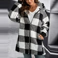 thumbnail image 3 of HANXIULIN Women's Plus Size Plaid Lined Hooded Jacket Button Up Oversized Fuzzy Coat Checkered Flannel Hoodie Jacket Black 4XL, 3 of 4