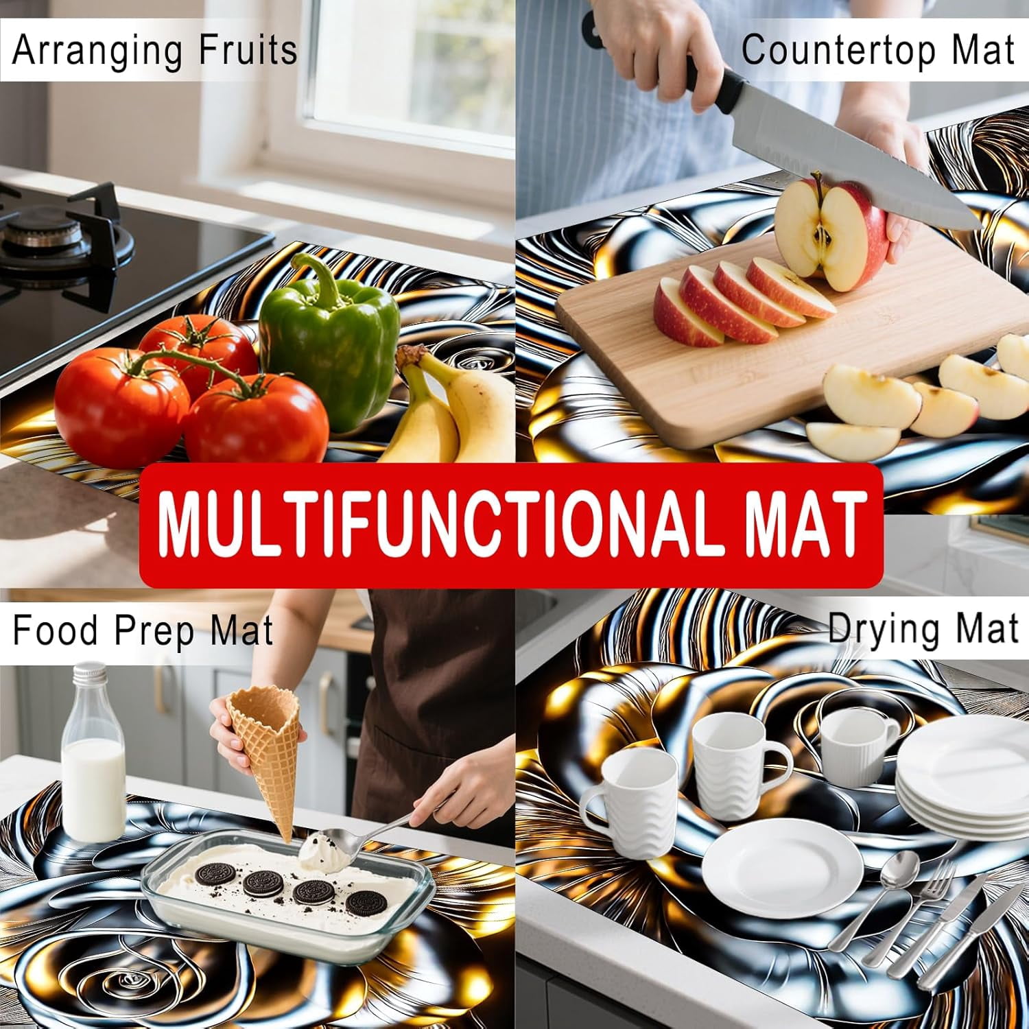Stove Top Cover Polyester & Diatom Mud Blend 28.35×20.47inches (Metallic Rose Design) Stove Top Cover for Kitchen Decor Cooking Areas, Home Styling
