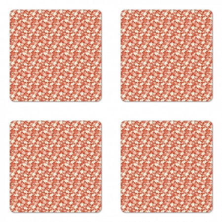 

Jungle Coaster Set of 4 Pattern with the Exotic Blossoms and Leaves of Hawaiian Island and Grunge Look Square Hardboard Gloss Coasters Standard Size Rust and Cream by Ambesonne
