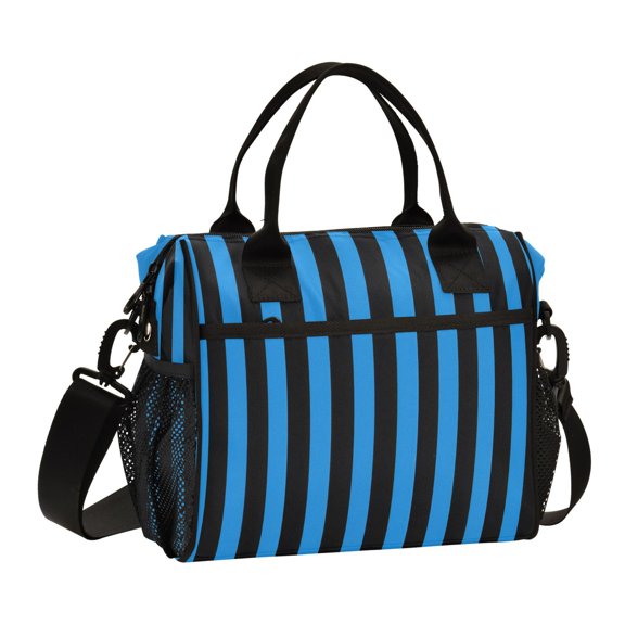 ALAZA Blue and Black Stripes Insulated Lunch Bag Reusable Tote Box Adjustable Shoulder Strap for Work Picnic