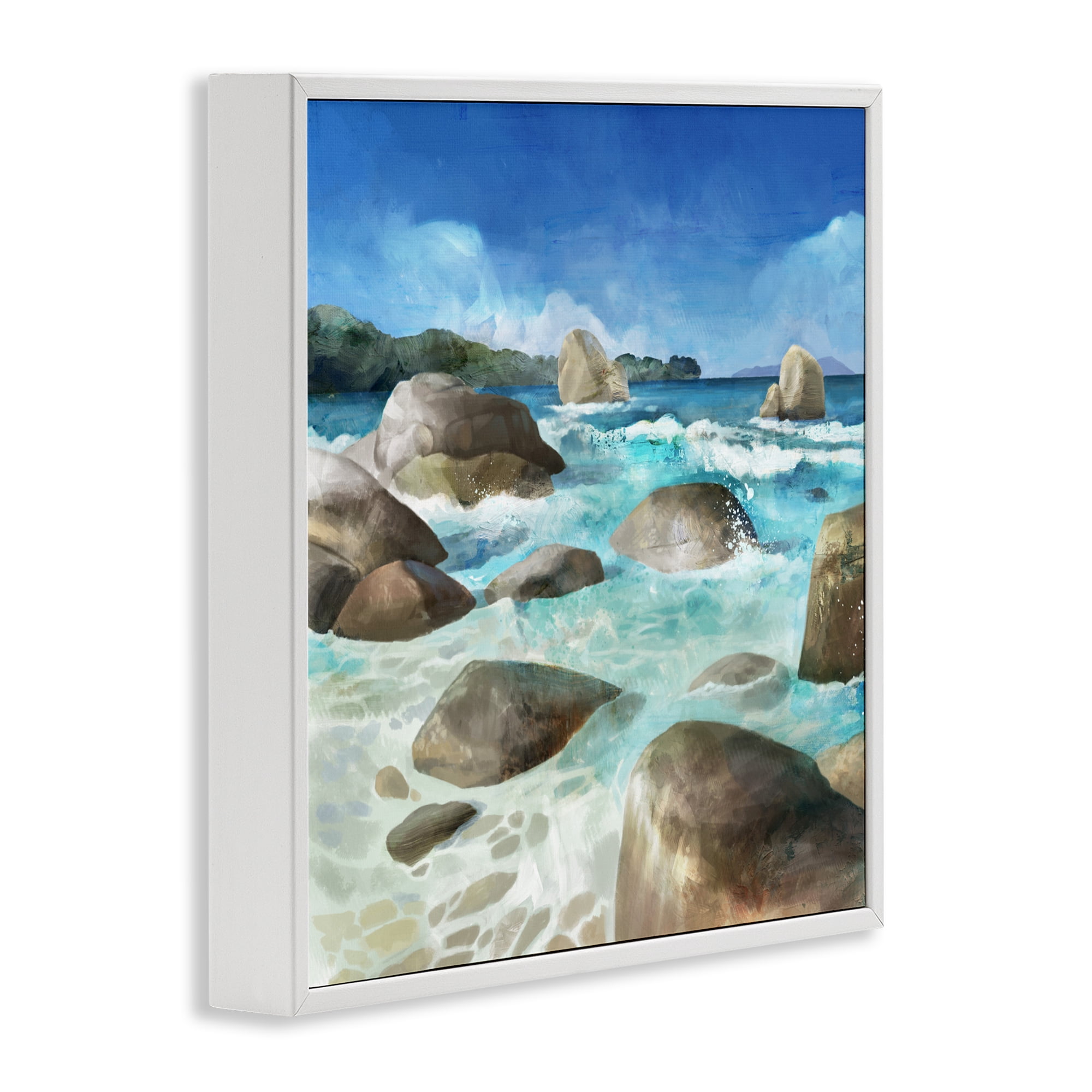 Stupell Industries Low Tide Rocks on Shore White Framed Giclee Art, design by Mauro Devereaux