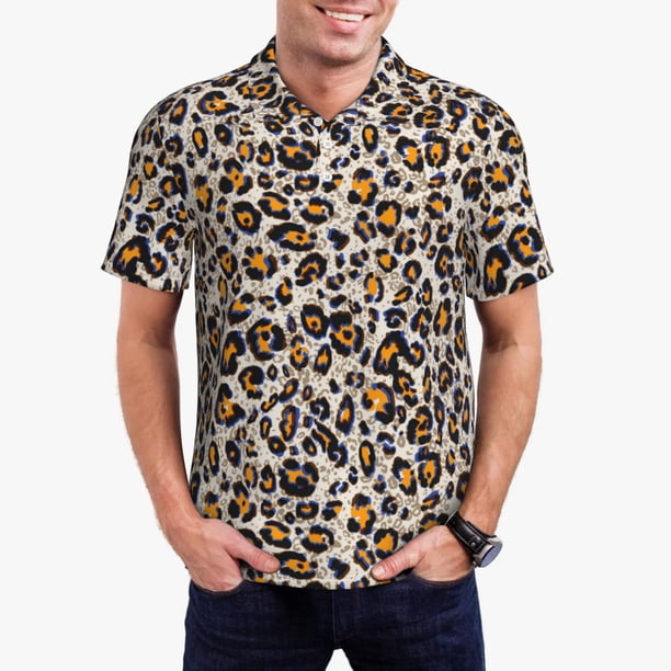 Balery Leopard Camisa Polo de Hombre con Estampado, de Manga Corta y Tejido Medio, Camisa Tipo Golf Polo-3X-Large
