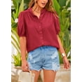 thumbnail image 3 of PRETTYGARDEN Women's Summer Button Down Shirts Short Lantern Sleeve V Neck Cotton Cute Dressy Casual Ladies Tops Blouses, 3 of 7