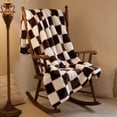 thumbnail image 3 of ROSEKIND Colorful Checkered Flannel Blanket, Super Soft Aesthetic Checkerboard Throw, Thick Fuzzy Fleece Nap Blanket for Single Bed, Gifts for Men, Women and Pets, 50"x60", Warm Mocha, 3 of 8