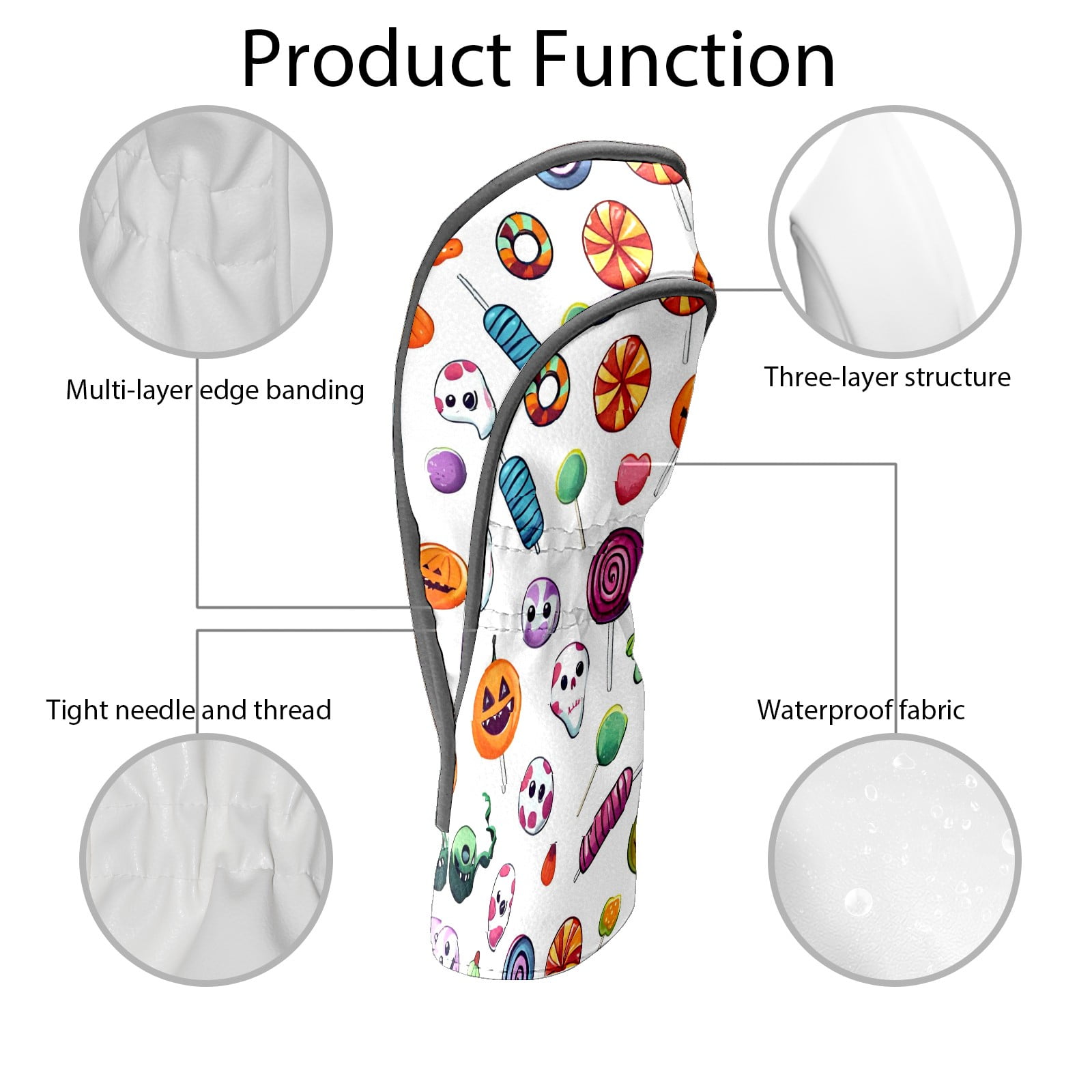 Golf Club Covers, Colorful HalloweenCandy Premium PU Leather Driver Hybrid Putter Head Covers with Velvet Lining, Waterproof Golf Gifts for Men Women