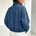 thumbnail image 4 of Karymi Rain Jacket Women Zip Up Stand Collar Denim Jacket, Long Sleeve Elastic Hem Jean Coat with Patch Pockets, Casual Vintage Outerwear for Spring Fall Rain Jacket Women, 4 of 9