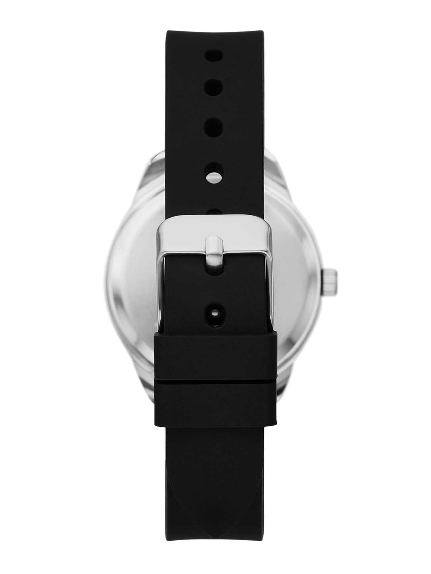 Time and Tru Ladies' Watch, Silver Round Case, Silver Easy to Read Dial and Black Smooth Silicone Strap (FMDOTT094)