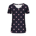 thumbnail image 4 of AKOEE Cotton V Neck T Shirts for Women Loose Fit Trendy Retro Polka Dots Print Short Sleeve Casual Summer Tops (2XL, Multicolor 02), 4 of 5
