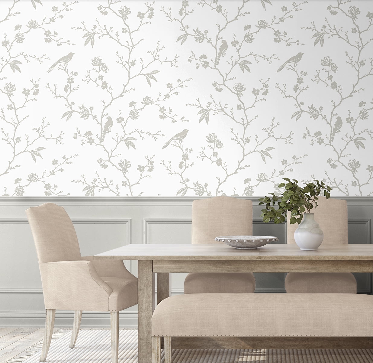 NextWall Nickel Songbird Chinoiserie Peel and Stick Wallpaper