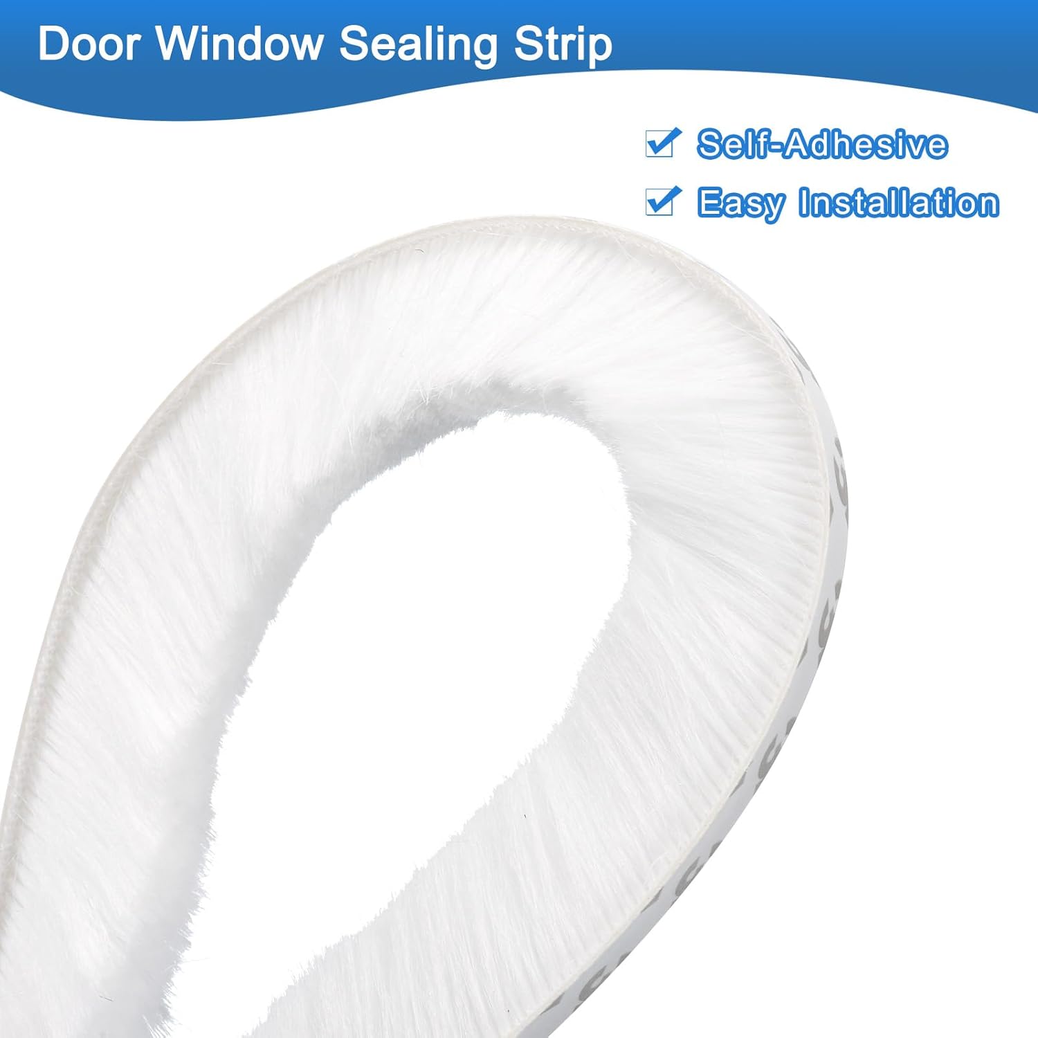 FRKSMD-Brush Weather Stripping, 3/8" Backing x 3/16" Brush x 20ft Felt Pile Door Seal Strip for Sliding Door Window Wardrobe - Self-Adhesive White (Windproof Dustproof Soundproof)