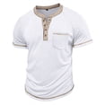 thumbnail image 3 of European Color Blocked Men's Casual Short-Sleeved T-Shirt - Button Open Neck, Pocket Design, 3 of 5