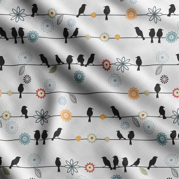 Soimoi Bird Print, Silk Fabric Decor Sewing Fabric By The Yard- 42 Inch WideDecorative Fabric For Shirts, Suits, Ties-White