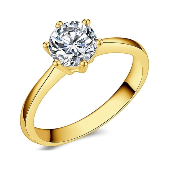 18K Yellow Gold 1Ct Created White Sapphire Round Engagement Wedding Ring Plated Size 10 | Mothers Day Jewelry Gift for Her Women Girls