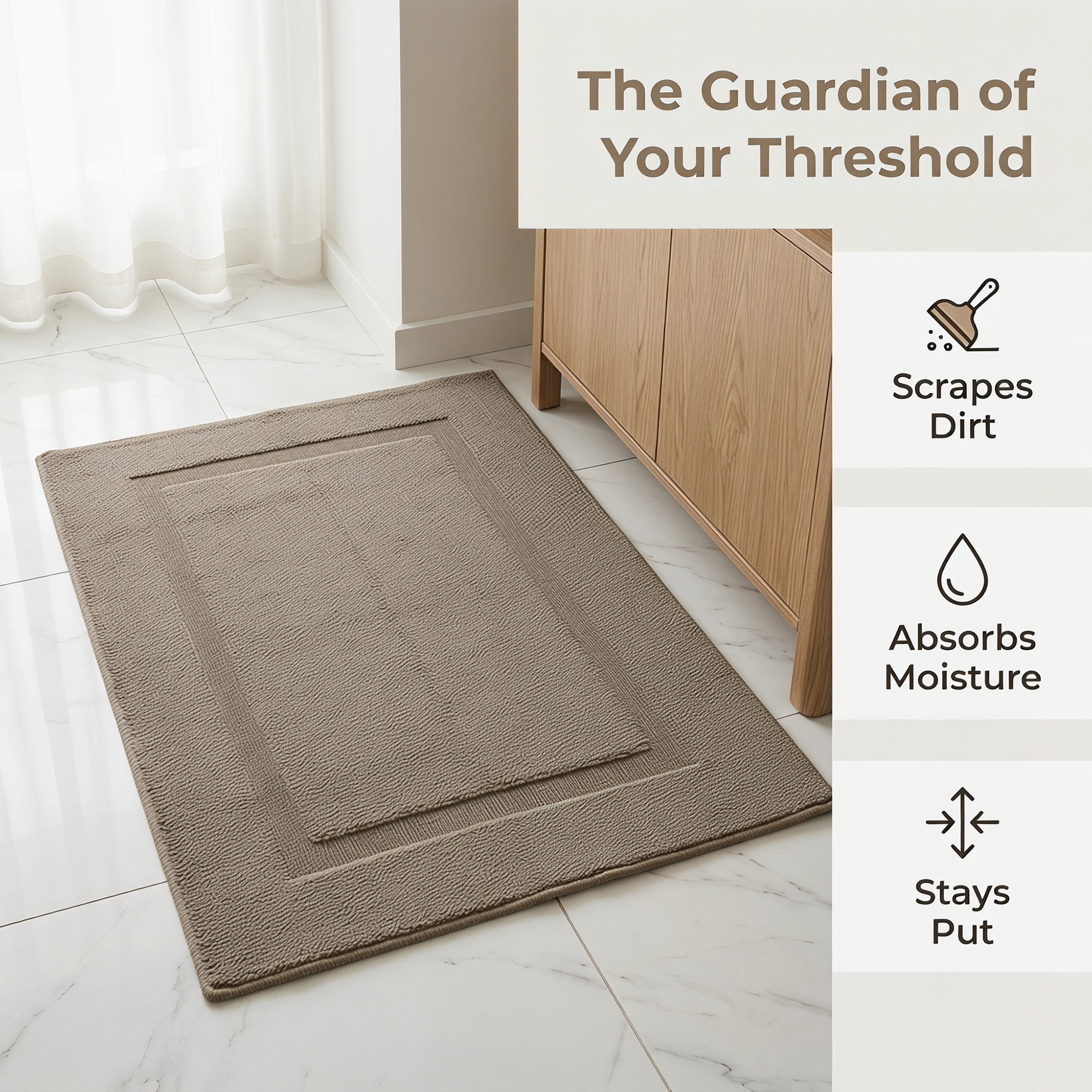 Unique Bargains Geometric Non Slip Waterproof Rug Scraper Welcome Mat Brown 35" x 24"