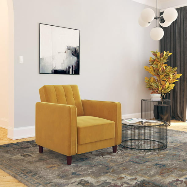 DHP Pin Tufted Accent Chair, Mustard Yellow Velvet
