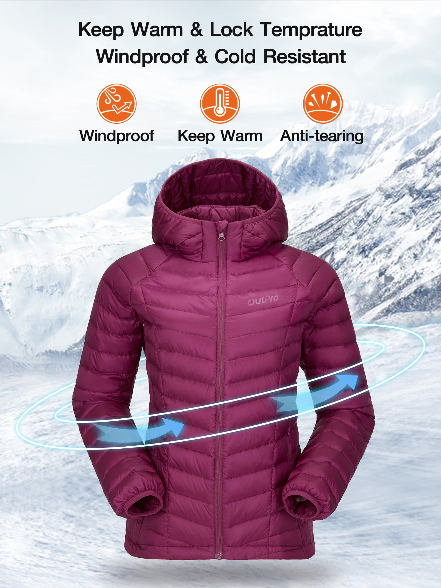 Women's Puffer Jacket Lightweight Down Alternative Packable Winter Coat Womens Coats Purple - image 4