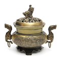 thumbnail image 1 of Alloy Incense Burner Double Dragon Style Hollow Cap Censer Cone Holder Decor, 1 of 5