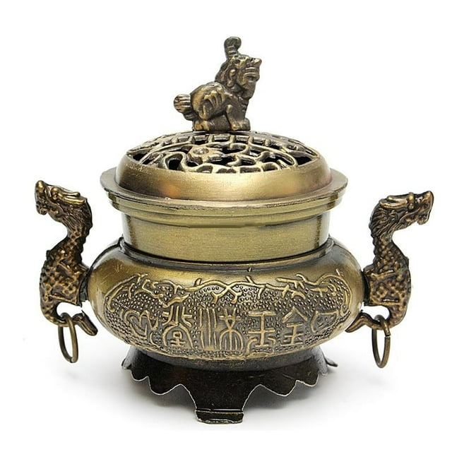 Alloy Incense Burner Double Dragon Style Hollow Cap Censer Cone Holder Decor
