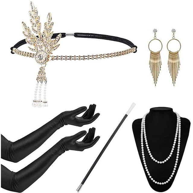 Accesorios De Los Años 20 Conjunto De Flapper Para Mujer Accesorios De Disfraz De Gatsby Incluyendo Diadema De Plumas Guantes Collar Soporte Para Cigarrillos Negro Pendiente