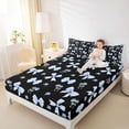 thumbnail image 4 of Feelyou Black Blue Bowknot Ribbon Queen Sheet Sets, Boho Flower Floral Bed Set, 4pcs, 4 of 7