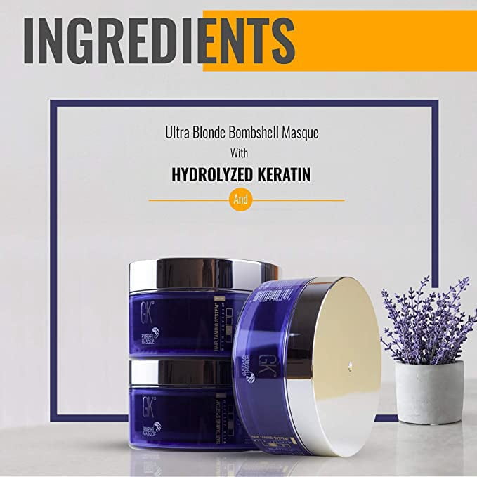 GK HAIR Global Keratin Lavender Bombshell Masque (7.05 Fl Oz/200 g) Semi-Permanent Long Lasting Hair Toning Color Pigments Moisturizing Styling and Coloring Mask for All Hair Types Unisex